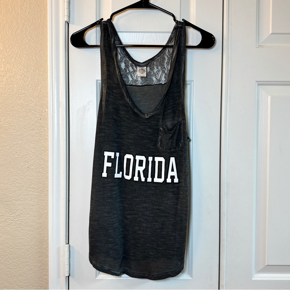 Black and white heathered lace back Florida tank top, sz XL‎
